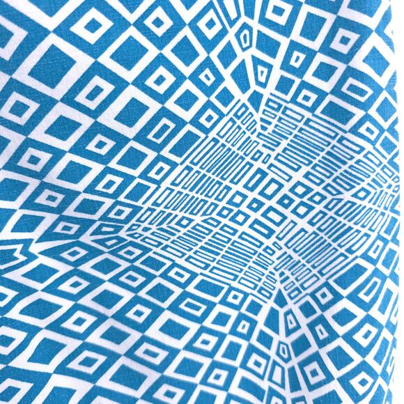 Dar Retro Psychedelic Handmade Blue White Geometric Pattern Wide Leg Pants 29 - Picture 10 of 10